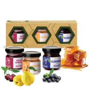 Crunchy and Irresistible - Set 3 x 40 g - Acacia Honey with Blueberries, Quinces and Sour Cherries