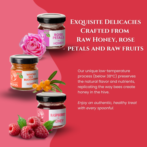 Fresh and Flavored - Set 3 x 40 g - Honey with Rose Petals, Sea Buckthorn, Raspberries