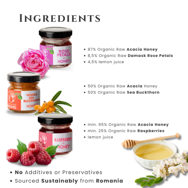 Fresh and Flavored - Set 3 x 40 g - Honey with Rose Petals, Sea Buckthorn, Raspberries