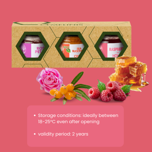 Fresh and Flavored - Set 3 x 40 g - Honey with Rose Petals, Sea Buckthorn, Raspberries