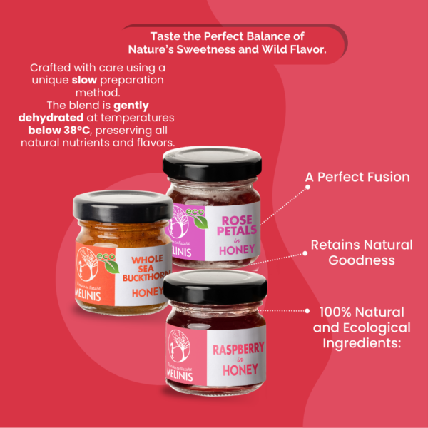 Fresh and Flavored - Set 3 x 40 g - Honey with Rose Petals, Sea Buckthorn, Raspberries