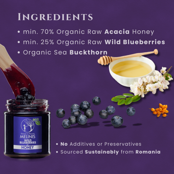 Organic Acacia Honey with Organic Wild Blueberries Whole Fruit