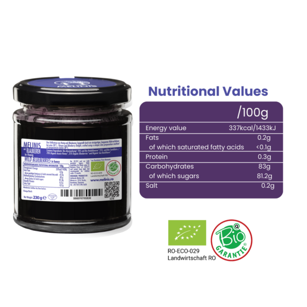 Organic Acacia Honey with Organic Wild Blueberries Whole Fruit
