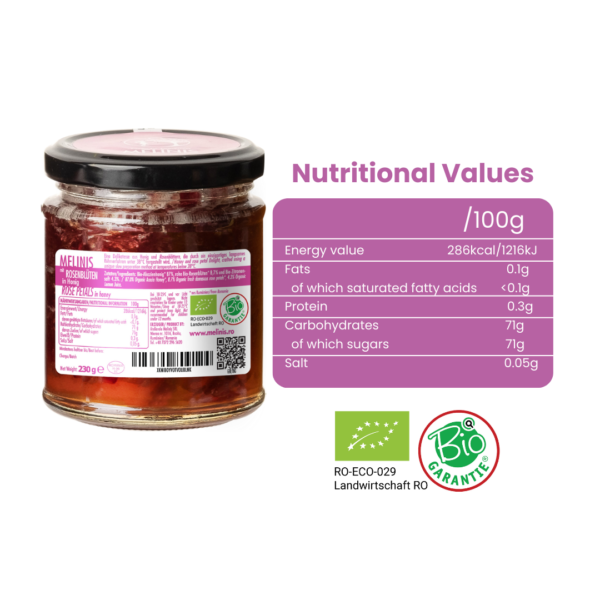 Organic Acacia Honey with Rose Petals